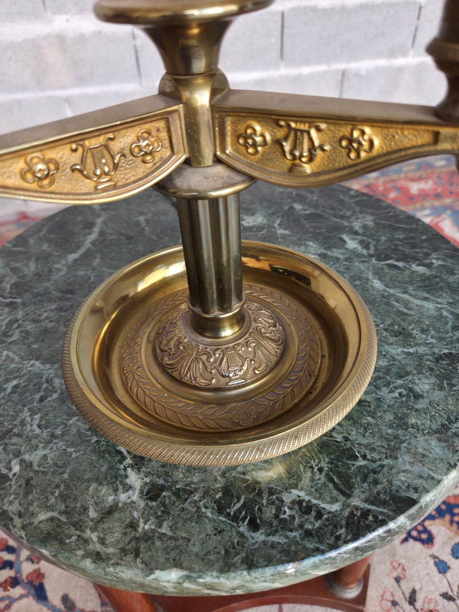 Three-burner Hot-water Bottle Lamp In Gilt Brass And Bronze, 20th Century Empire Style.-photo-5