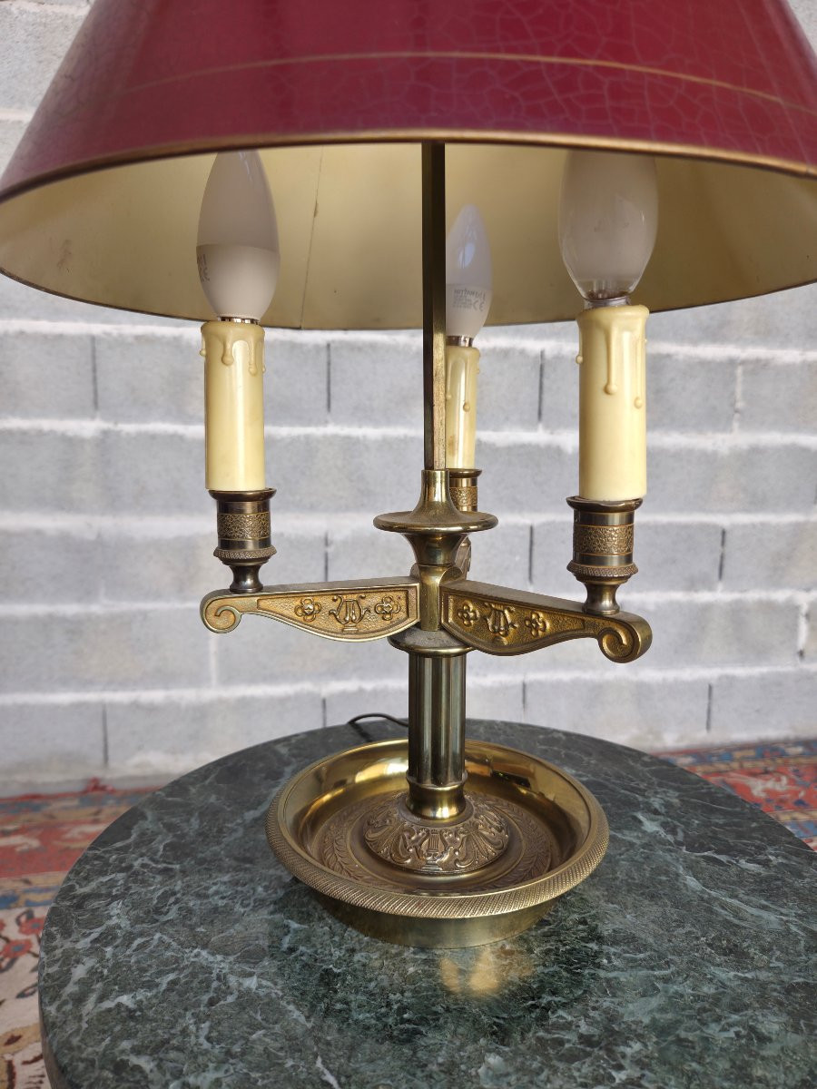Three-burner Hot-water Bottle Lamp In Gilt Brass And Bronze, 20th Century Empire Style.-photo-6