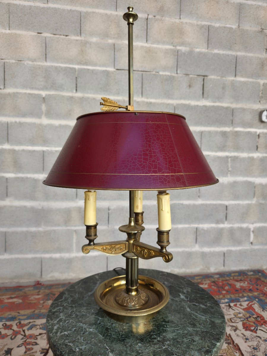 Three-burner Hot-water Bottle Lamp In Gilt Brass And Bronze, 20th Century Empire Style.-photo-8