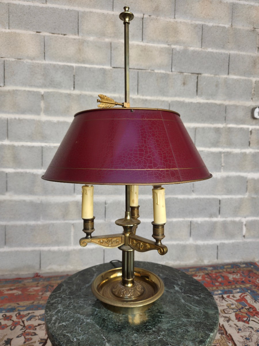 Three-burner Hot-water Bottle Lamp In Gilt Brass And Bronze, 20th Century Empire Style.