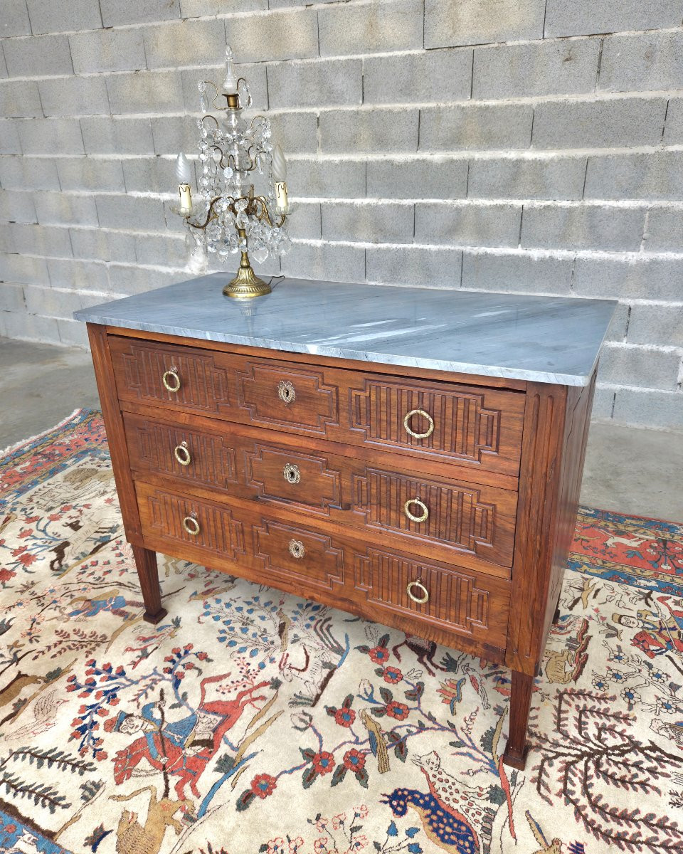 Southern Mahogany Chest Of Drawers, Bleu Turquin Marble, Directoire, XIXᵉ Period.-photo-2