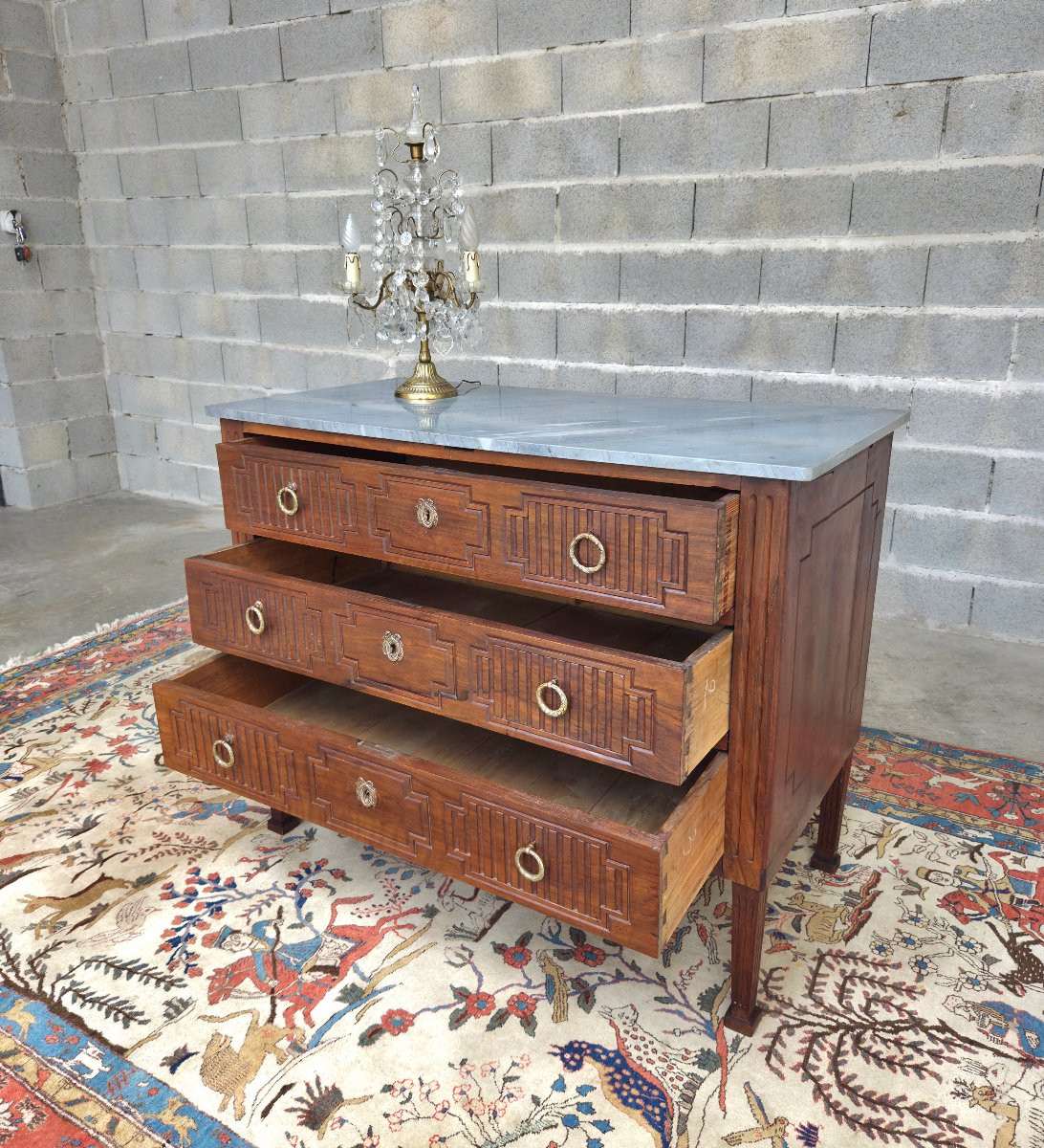 Southern Mahogany Chest Of Drawers, Bleu Turquin Marble, Directoire, XIXᵉ Period.-photo-3