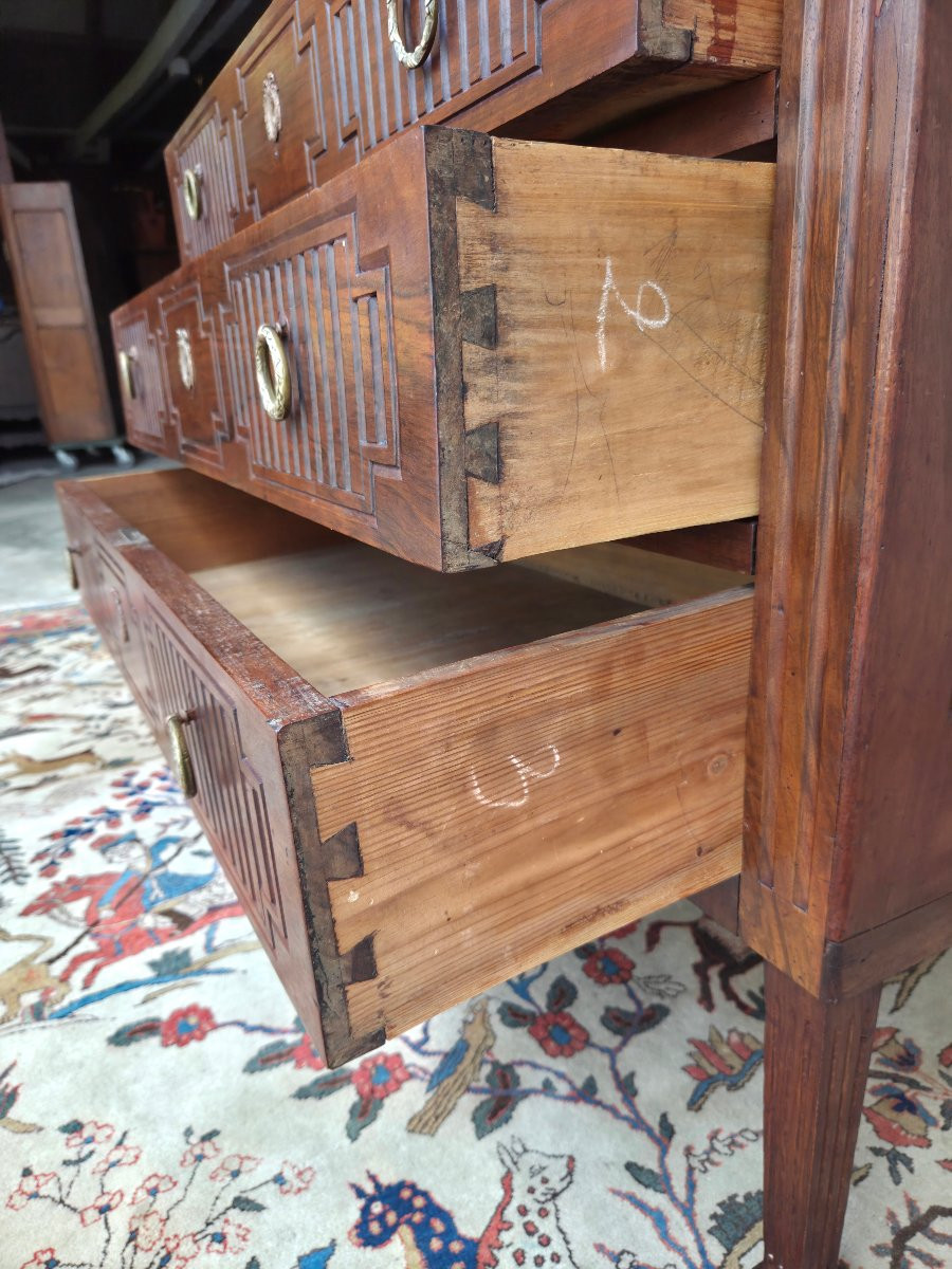 Southern Mahogany Chest Of Drawers, Bleu Turquin Marble, Directoire, XIXᵉ Period.-photo-4