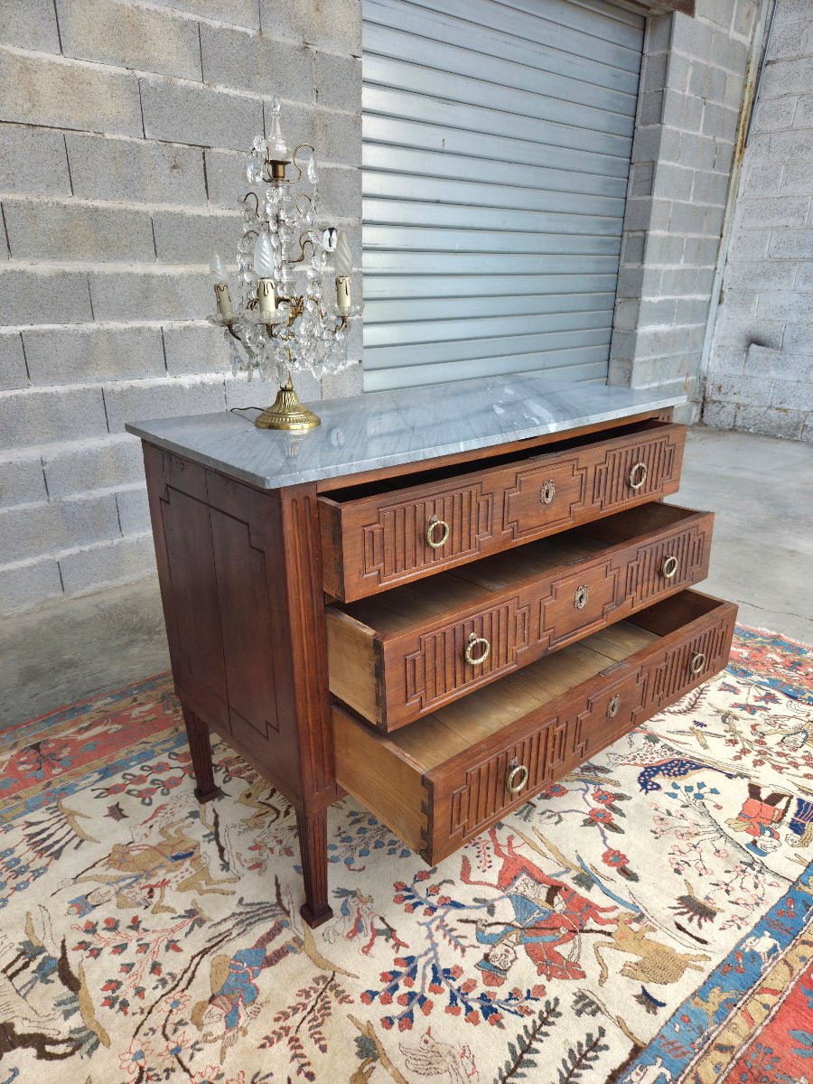 Southern Mahogany Chest Of Drawers, Bleu Turquin Marble, Directoire, XIXᵉ Period.-photo-2