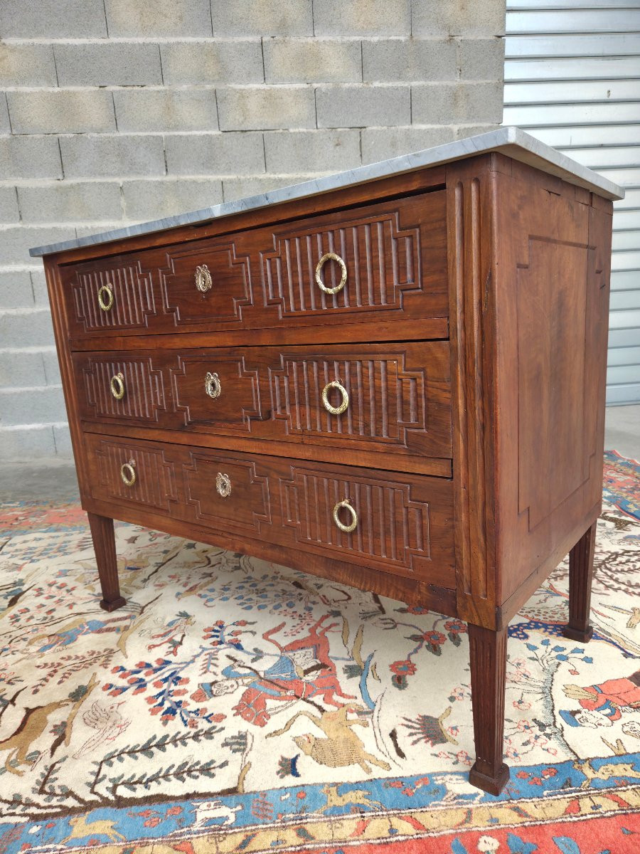 Southern Mahogany Chest Of Drawers, Bleu Turquin Marble, Directoire, XIXᵉ Period.-photo-6