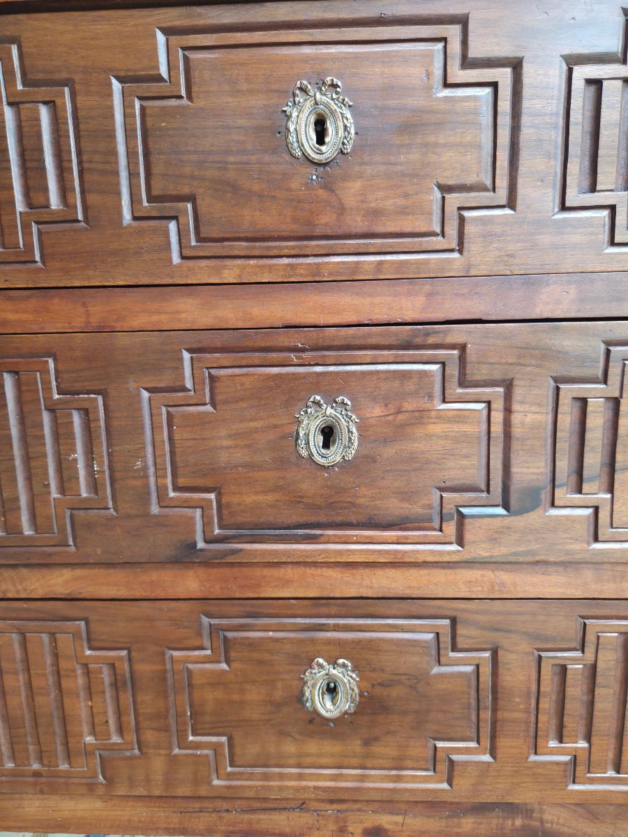 Southern Mahogany Chest Of Drawers, Bleu Turquin Marble, Directoire, XIXᵉ Period.-photo-7