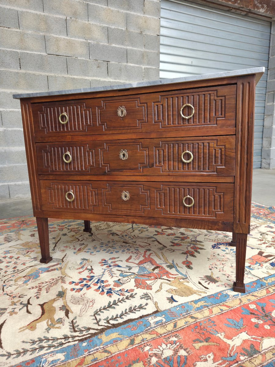 Southern Mahogany Chest Of Drawers, Bleu Turquin Marble, Directoire, XIXᵉ Period.-photo-8