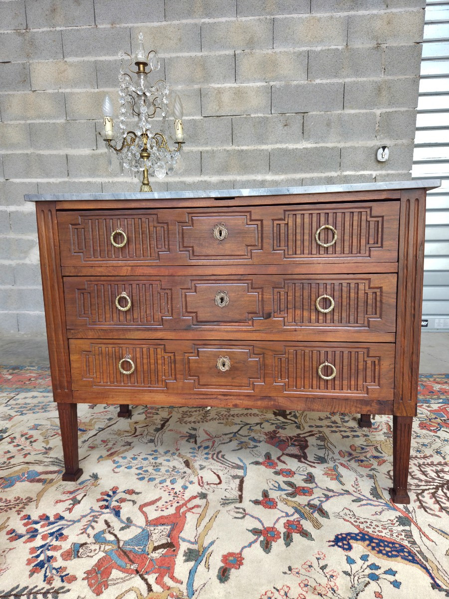 Southern Mahogany Chest Of Drawers, Bleu Turquin Marble, Directoire, XIXᵉ Period.