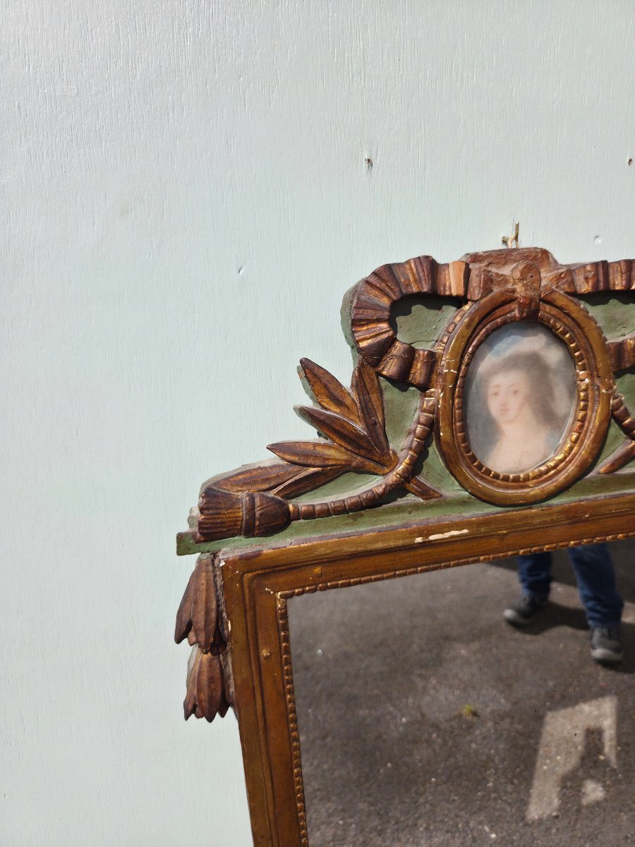Miroir en bois doré à décor de nœud rubané, Louis XVI d'époque XIXème -photo-2