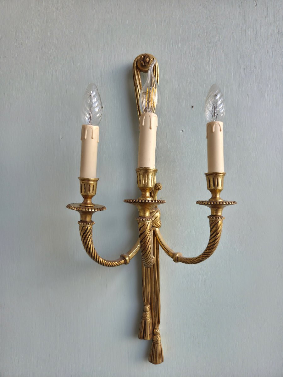Paire d'appliques  en bonze doré,  Louis XVI, d'époque XIXème -photo-2