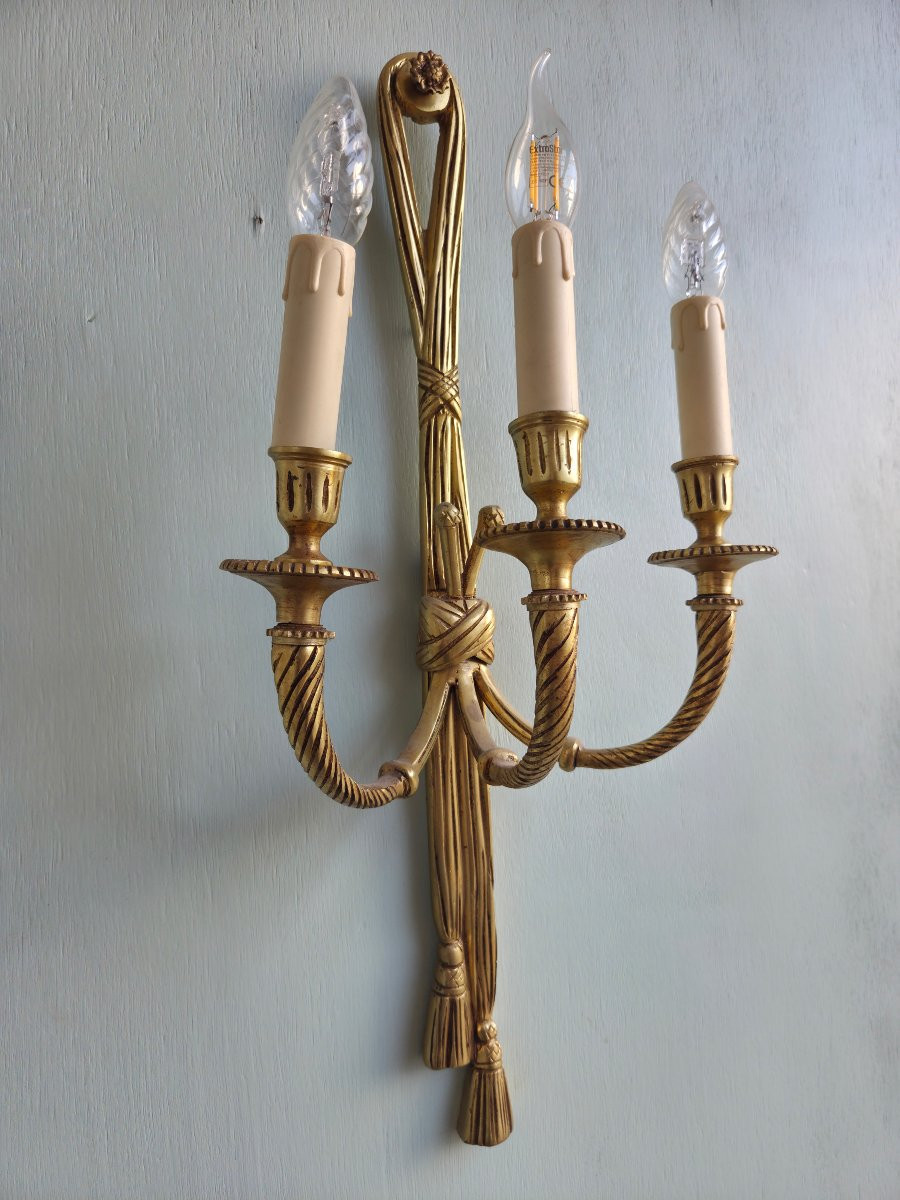 Paire d'appliques  en bonze doré,  Louis XVI, d'époque XIXème -photo-3