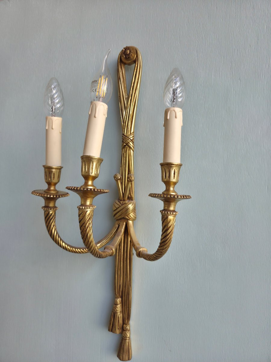 Paire d'appliques  en bonze doré,  Louis XVI, d'époque XIXème -photo-4