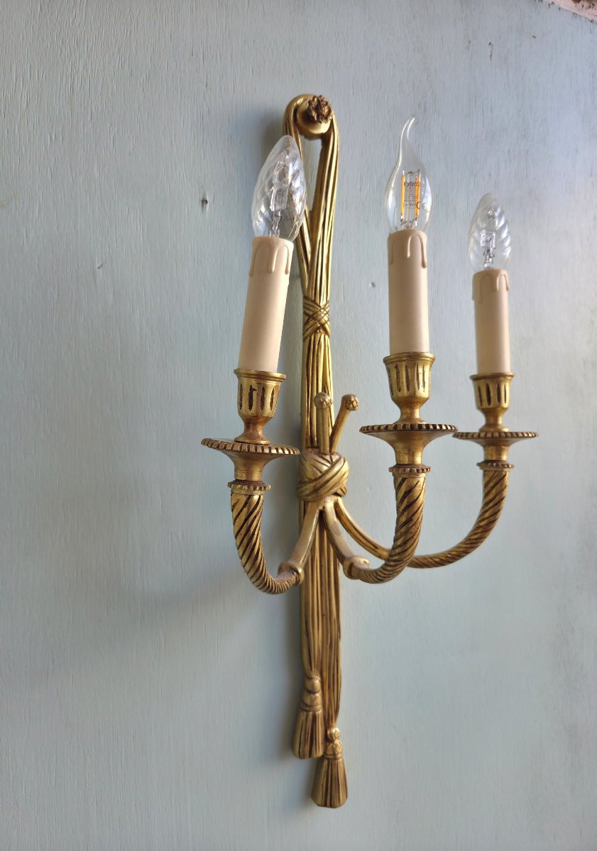 Paire d'appliques  en bonze doré,  Louis XVI, d'époque XIXème -photo-6