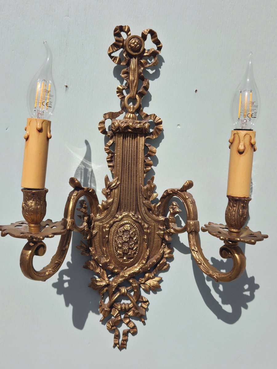 Paire d'appliques en bronze doré, Louis XVI d'époque XIXème-photo-2