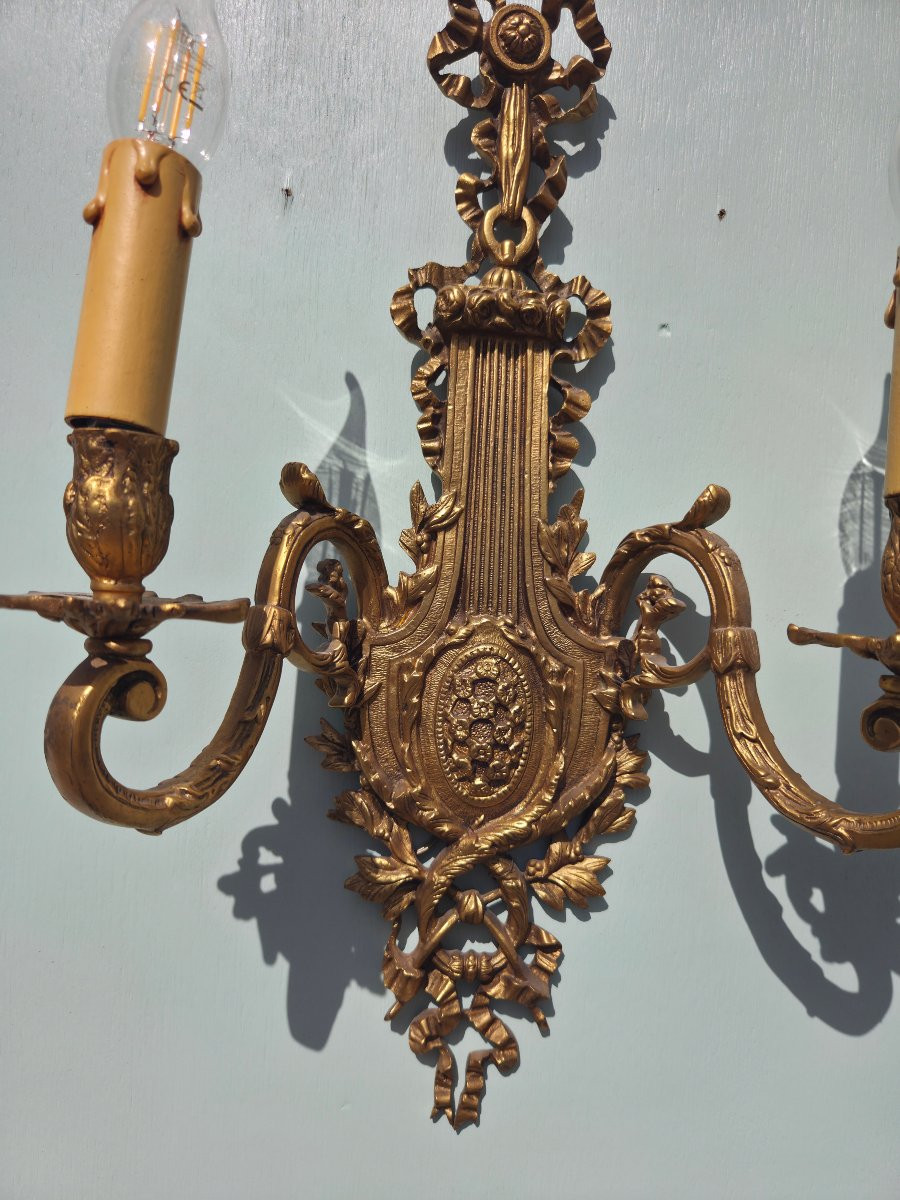 Paire d'appliques en bronze doré, Louis XVI d'époque XIXème-photo-3