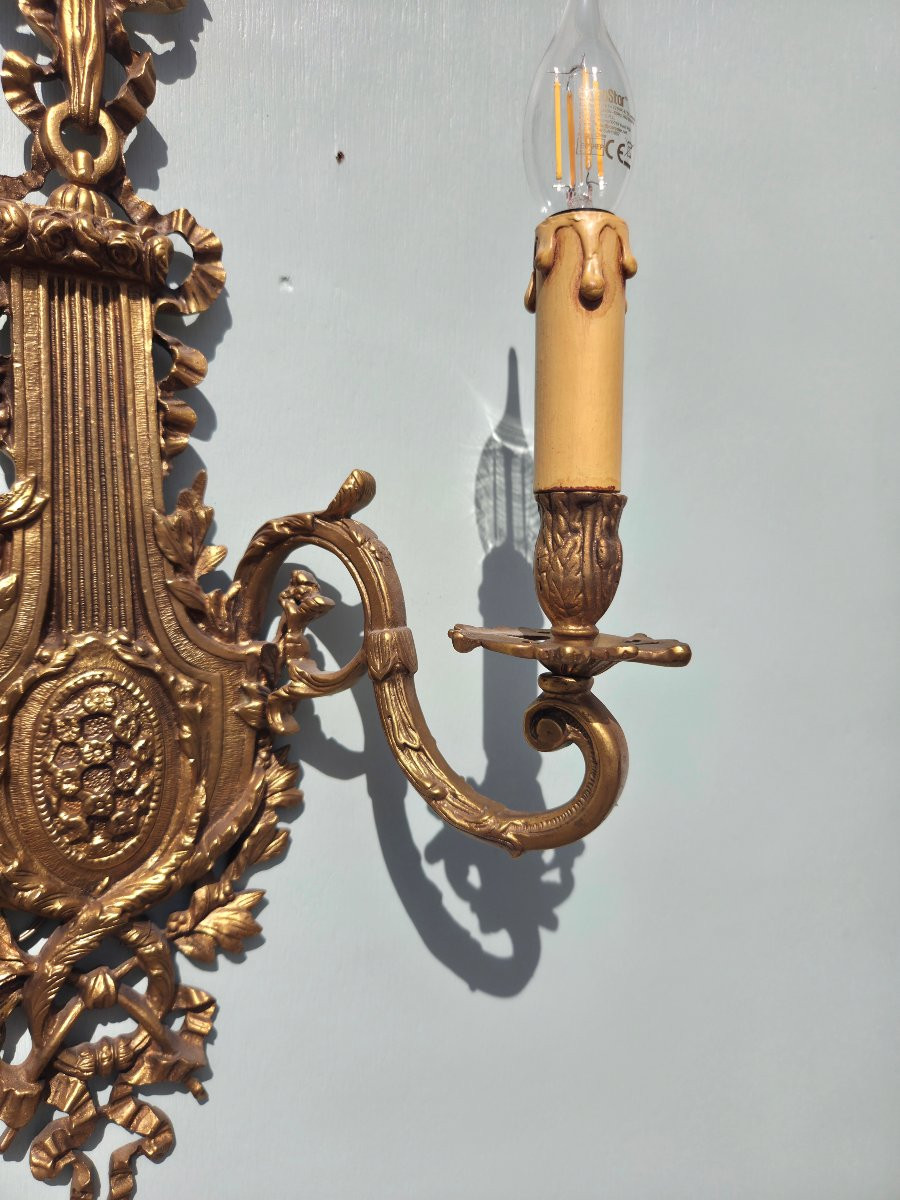 Paire d'appliques en bronze doré, Louis XVI d'époque XIXème-photo-2