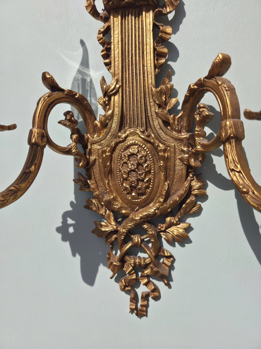 Paire d'appliques en bronze doré, Louis XVI d'époque XIXème-photo-4