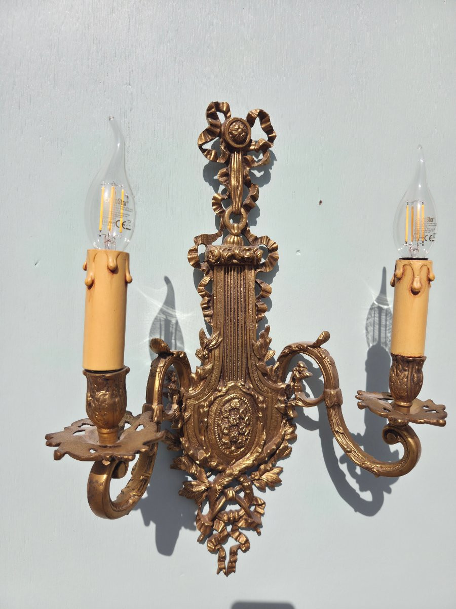 Paire d'appliques en bronze doré, Louis XVI d'époque XIXème-photo-5