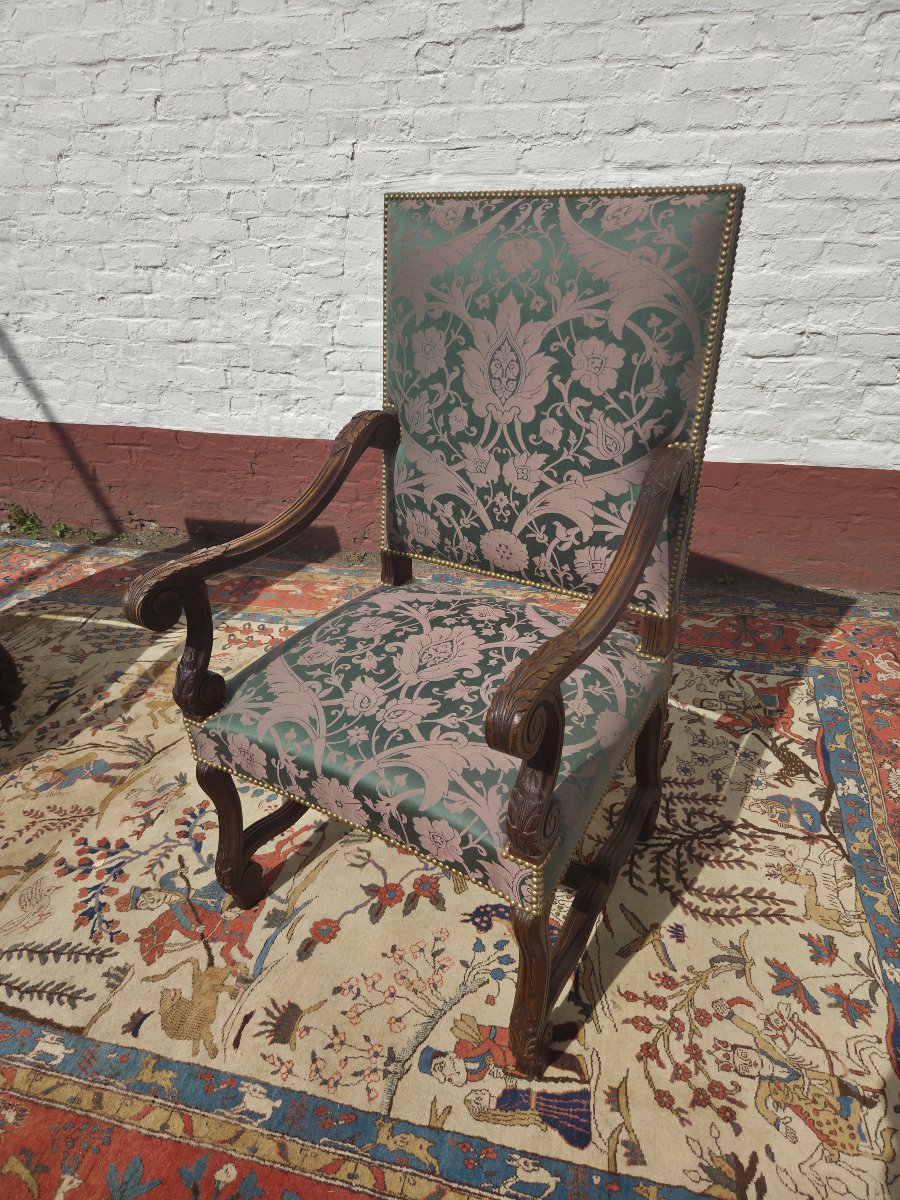 Pair Of Carved Natural Wood Armchairs, Louis XIV, XIXᵉ Century Period.-photo-2
