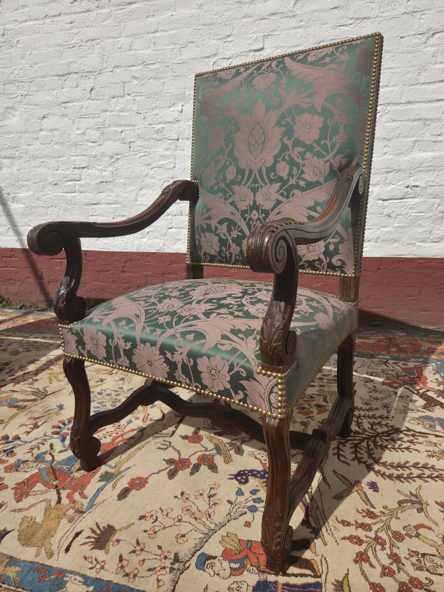 Pair Of Carved Natural Wood Armchairs, Louis XIV, XIXᵉ Century Period.-photo-3