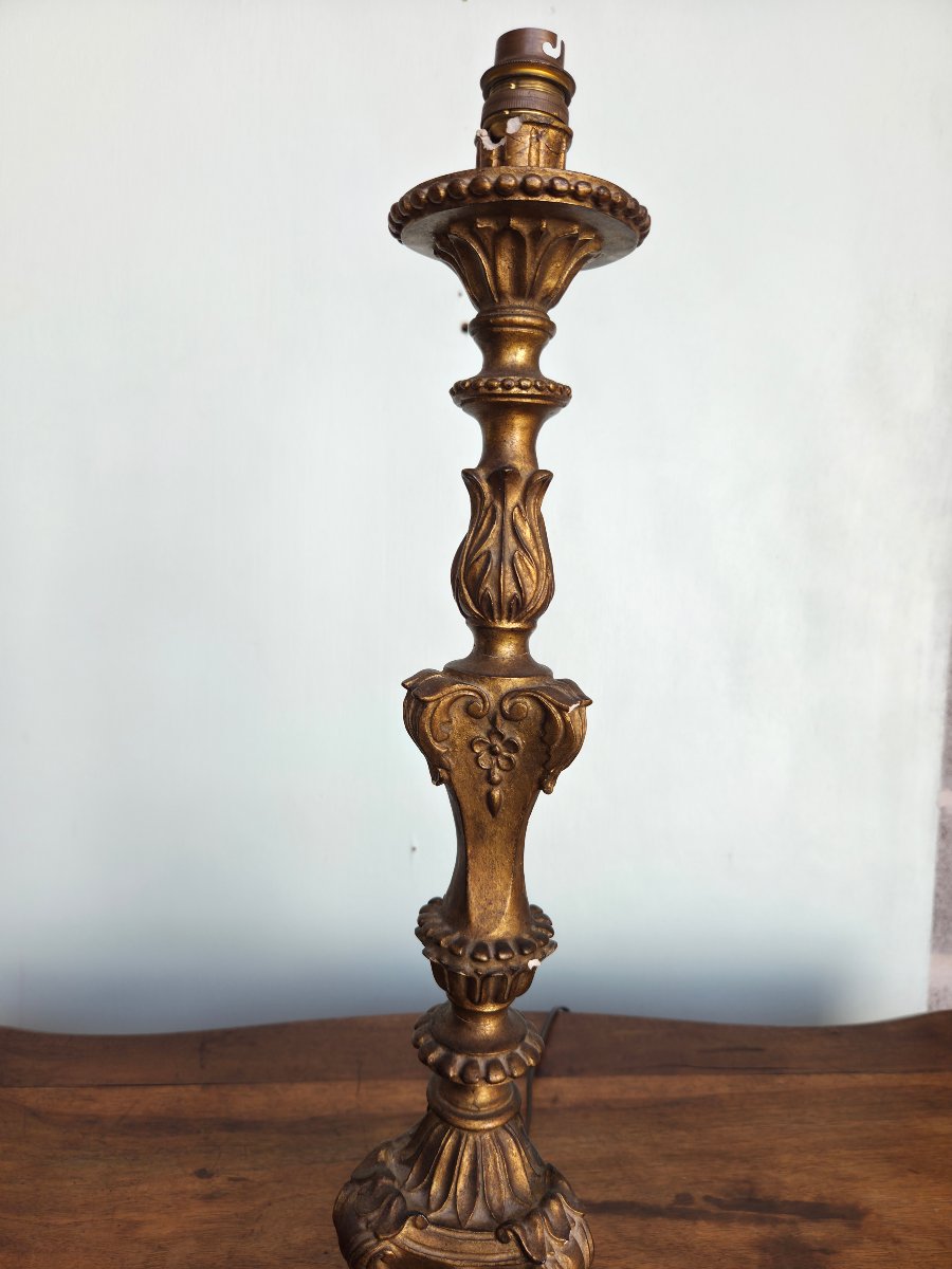 Carved And Gilded Wood Lamp Base, Louis XV, 19th Century-photo-3