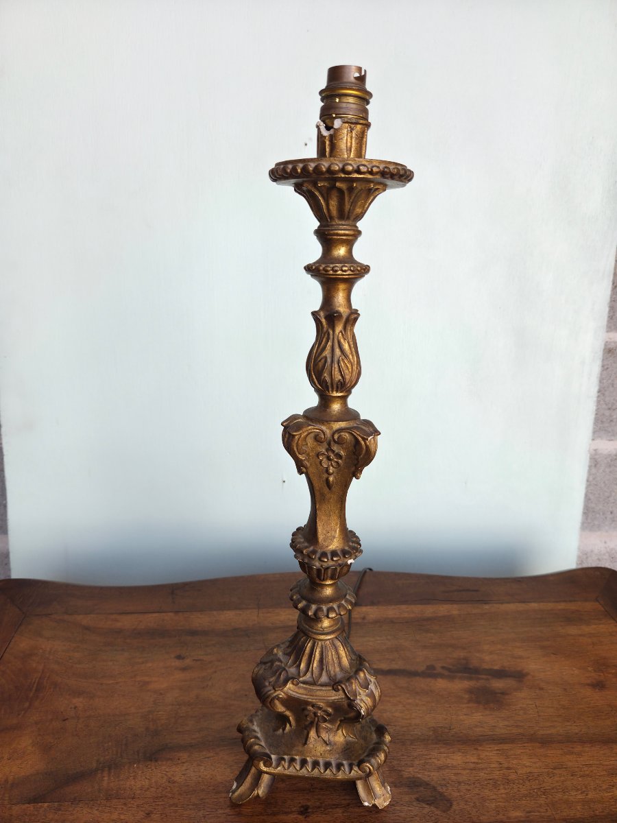 Carved And Gilded Wood Lamp Base, Louis XV, 19th Century-photo-4
