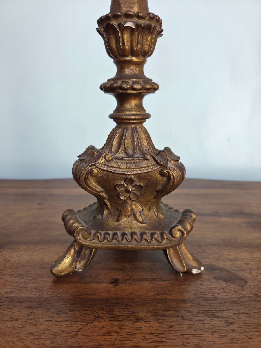 Carved And Gilded Wood Lamp Base, Louis XV, 19th Century-photo-1