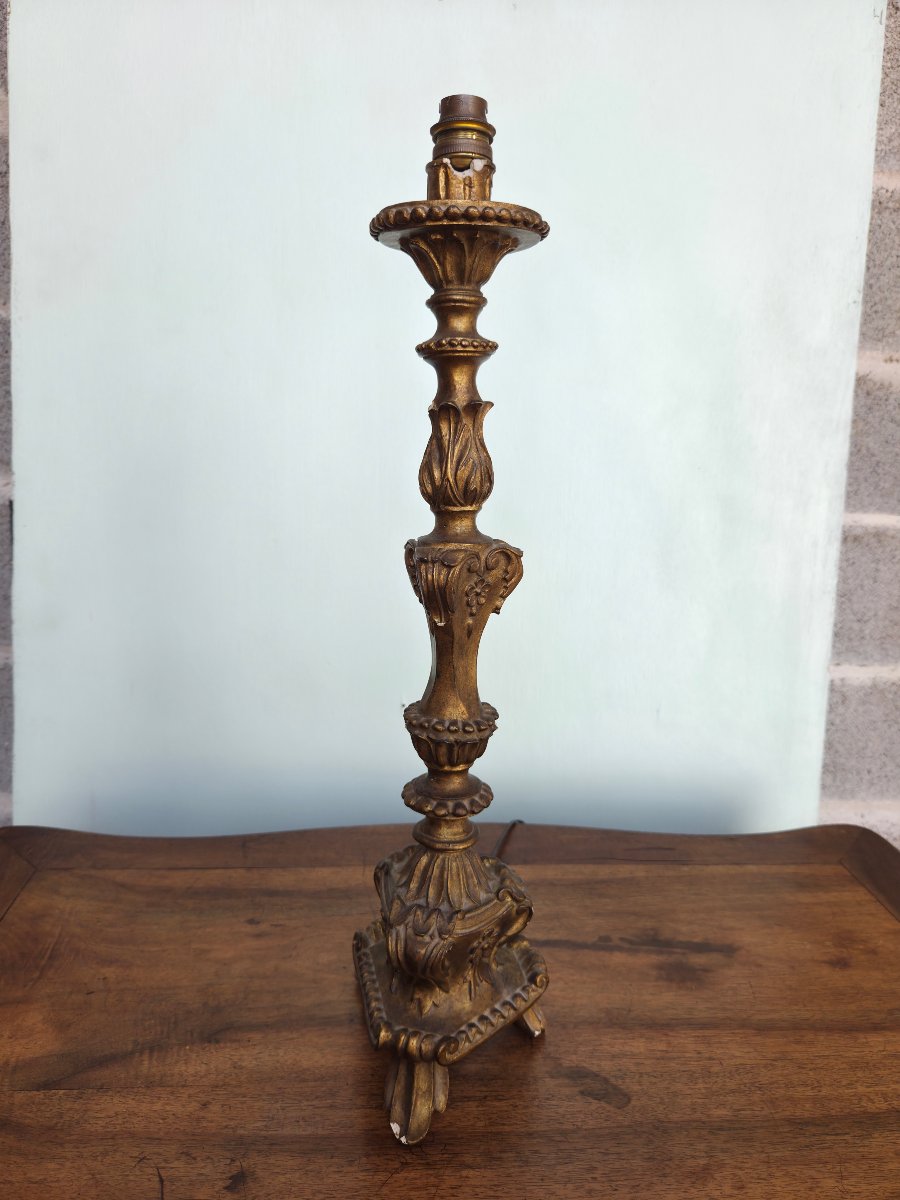 Carved And Gilded Wood Lamp Base, Louis XV, 19th Century-photo-2