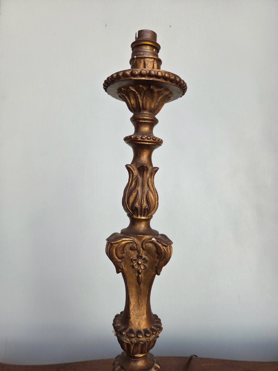 Carved And Gilded Wood Lamp Base, Louis XV, 19th Century-photo-4