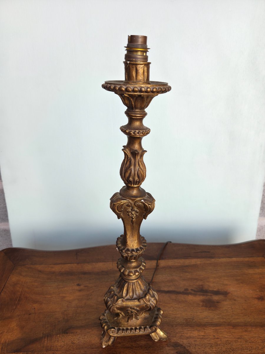 Carved And Gilded Wood Lamp Base, Louis XV, 19th Century-photo-5