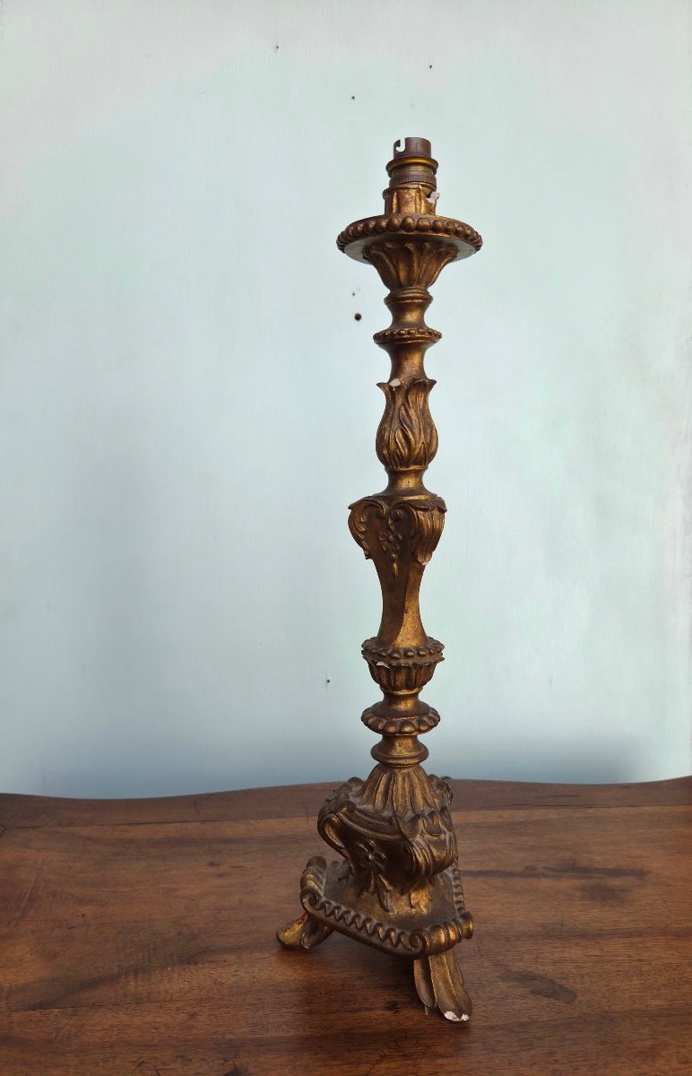 Carved And Gilded Wood Lamp Base, Louis XV, 19th Century