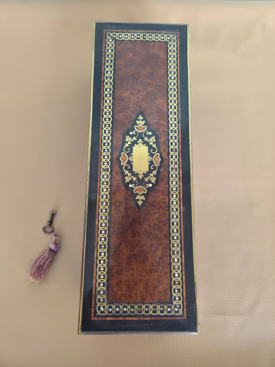 Napoleon III Box, Boulle Marquetry, Loupe And Mother Of Pearl, Napoleon III, XIXᵉ Period.-photo-2