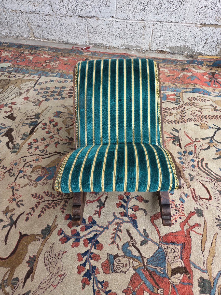 Tabouret Curule basculant en chêne, Renaissance, d'époque fin XIXᵉ Siècle-photo-3