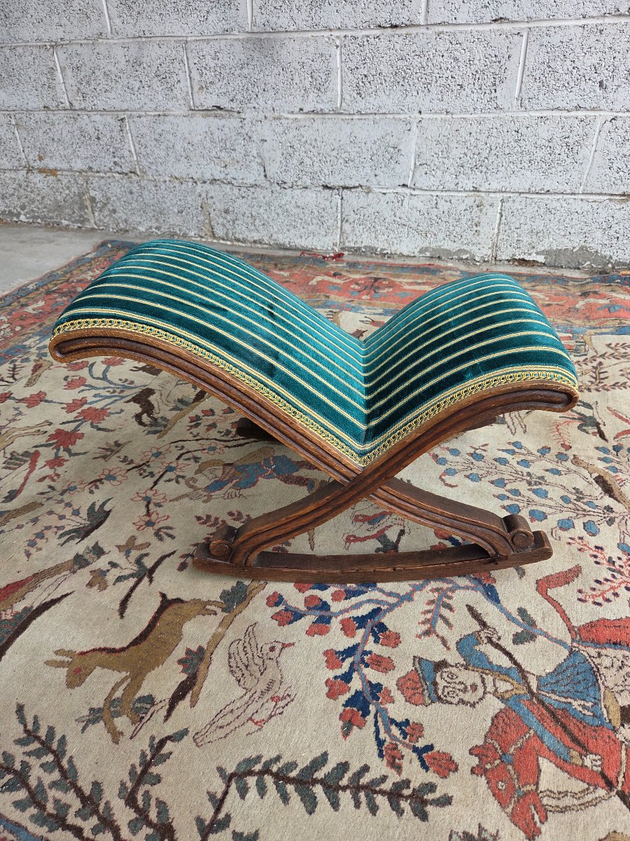 Tabouret Curule basculant en chêne, Renaissance, d'époque fin XIXᵉ Siècle-photo-5