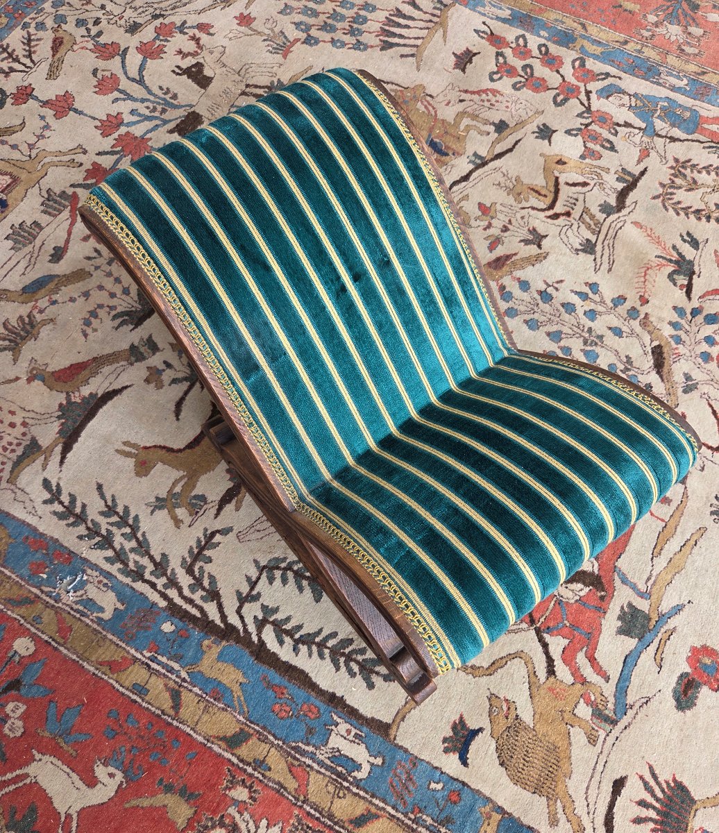 Tabouret Curule basculant en chêne, Renaissance, d'époque fin XIXᵉ Siècle