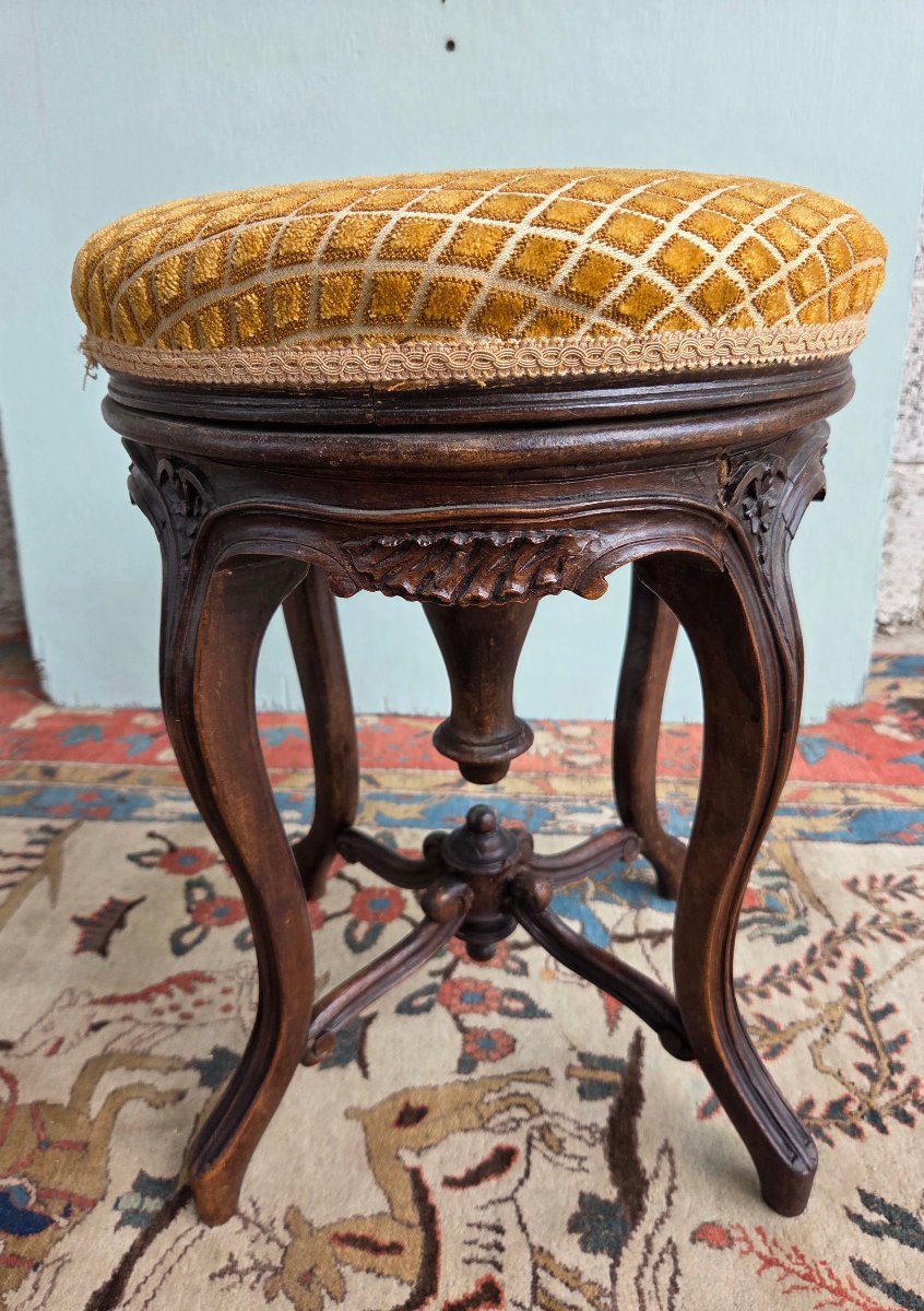 Tabouret de piano, réglable en hauteur, Louis XV, d'époque fin XIXᵉ siècle-photo-3