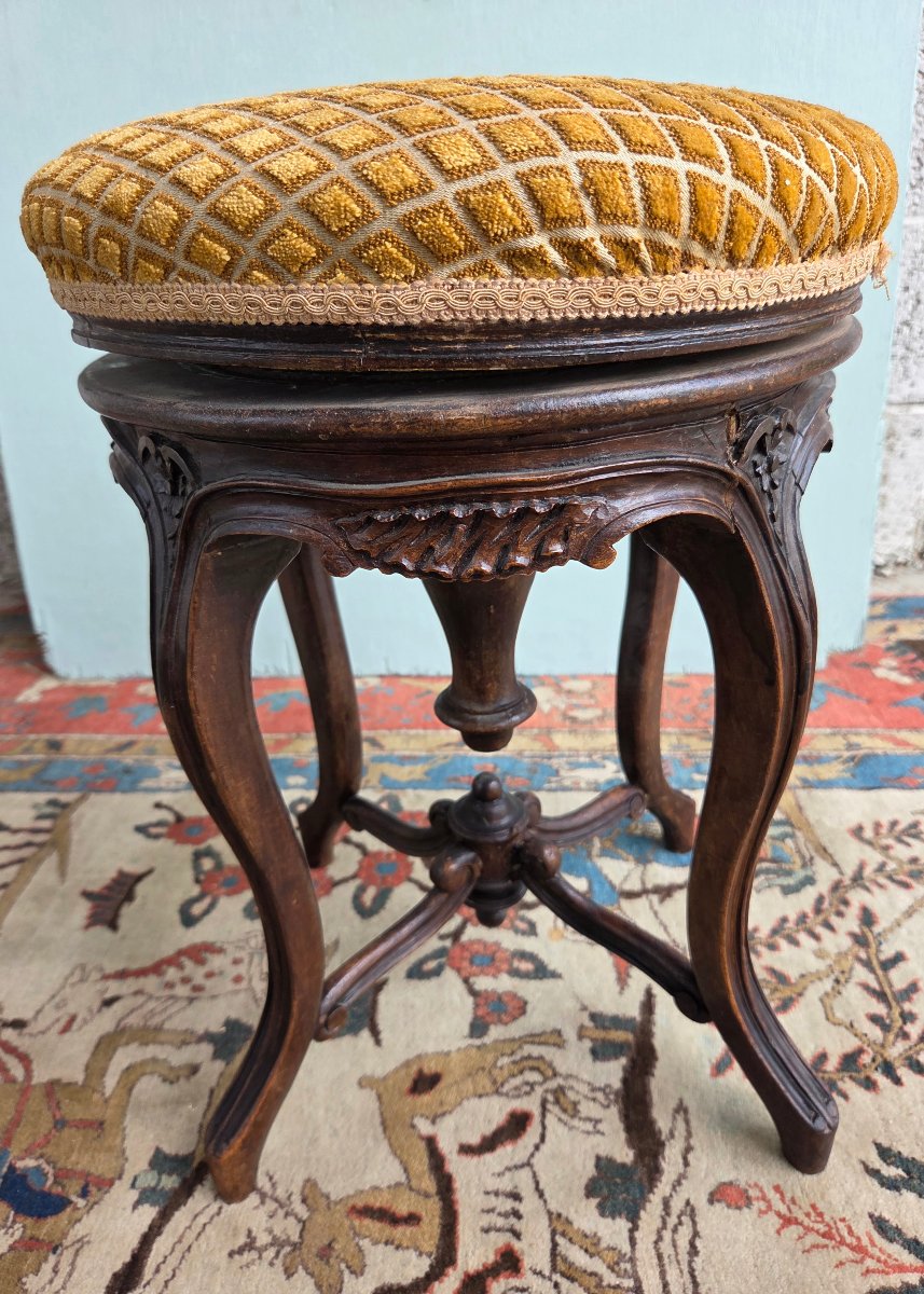 Tabouret de piano, réglable en hauteur, Louis XV, d'époque fin XIXᵉ siècle-photo-1