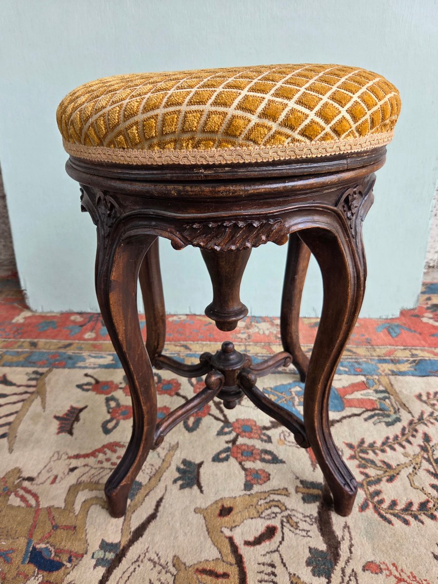 Tabouret de piano, réglable en hauteur, Louis XV, d'époque fin XIXᵉ siècle-photo-2