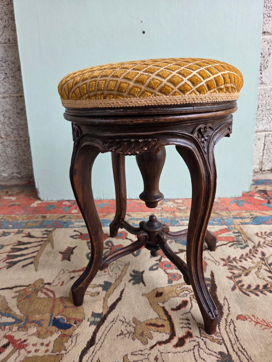 Tabouret de piano, réglable en hauteur, Louis XV, d'époque fin XIXᵉ siècle-photo-4