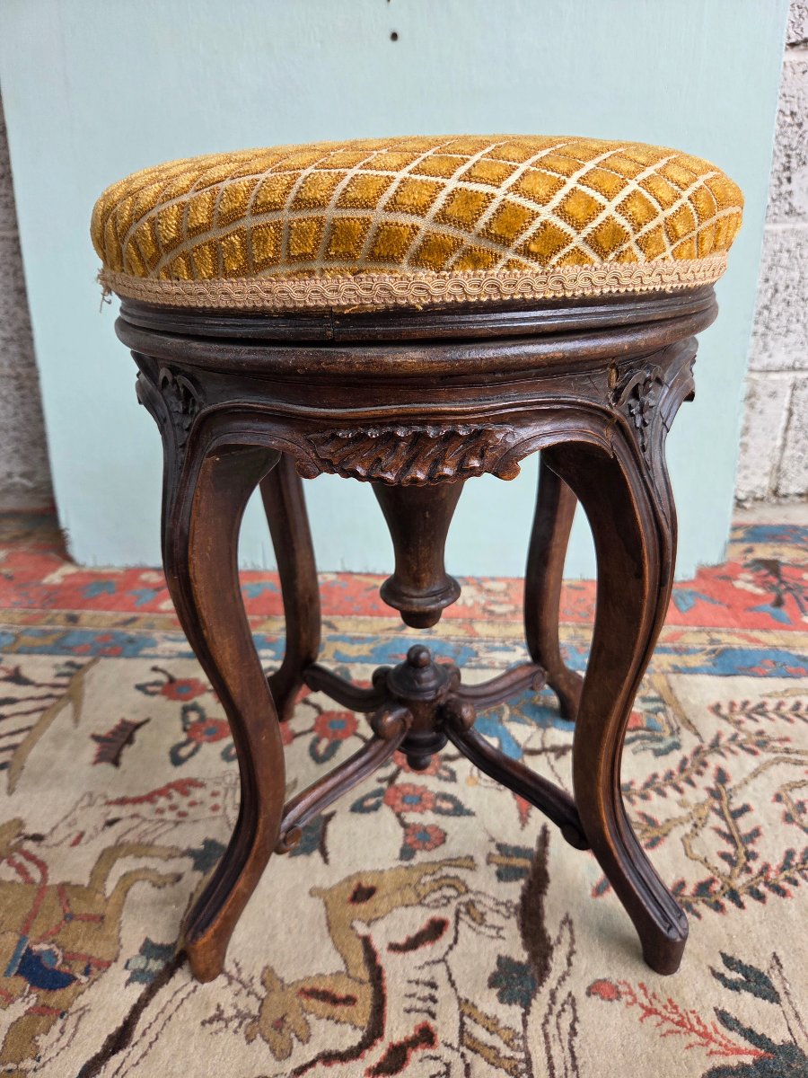Tabouret de piano, réglable en hauteur, Louis XV, d'époque fin XIXᵉ siècle-photo-5