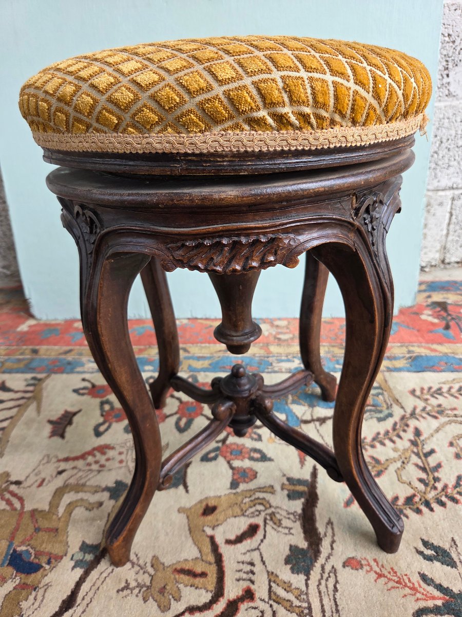 Tabouret de piano, réglable en hauteur, Louis XV, d'époque fin XIXᵉ siècle-photo-6