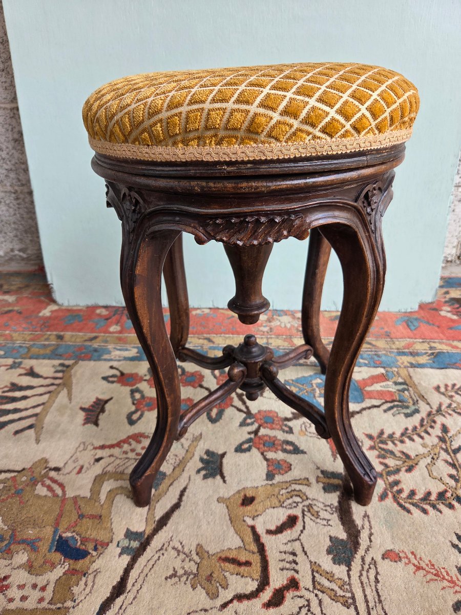 Tabouret de piano, réglable en hauteur, Louis XV, d'époque fin XIXᵉ siècle-photo-7
