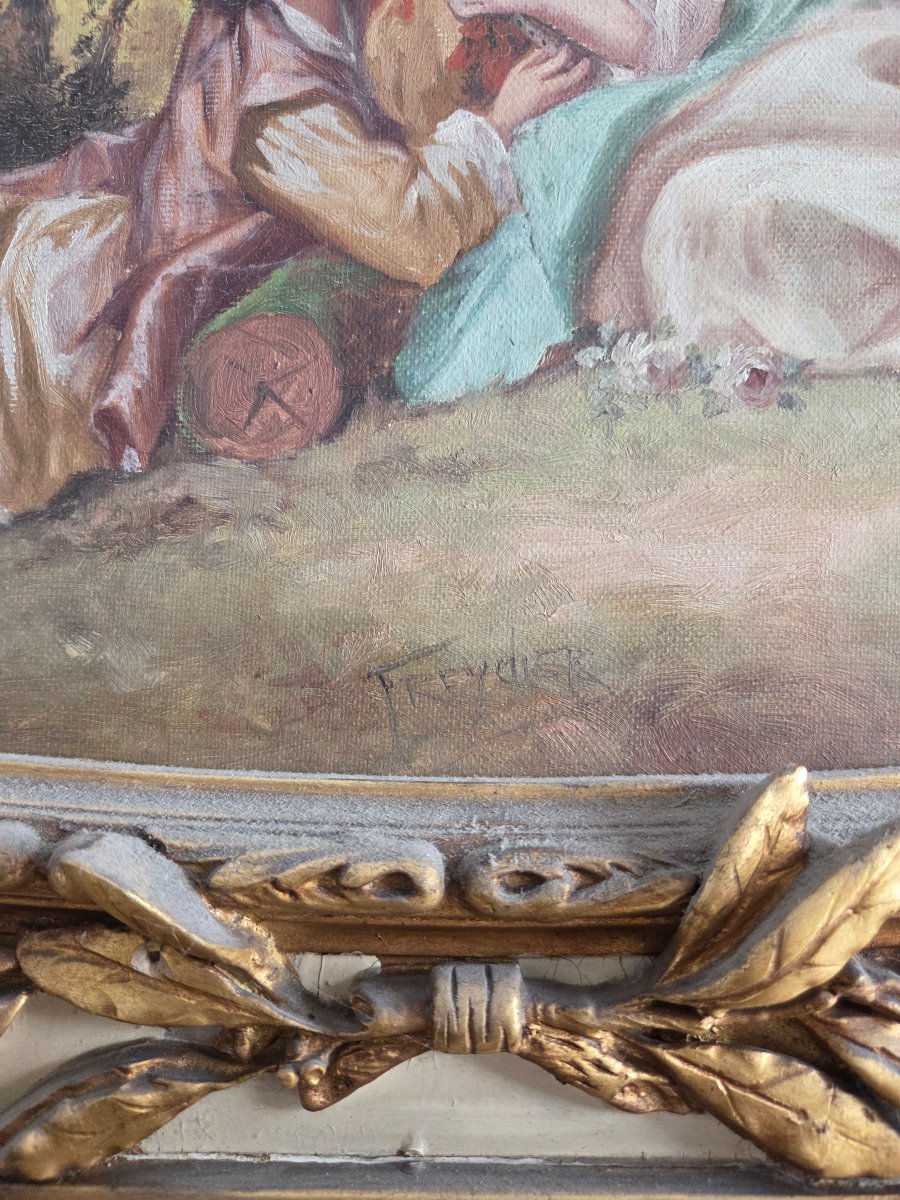  Trumeau à glace au mercure, panneau peint signé Freydier, Louis XVI d'époque XVIII ème -photo-1