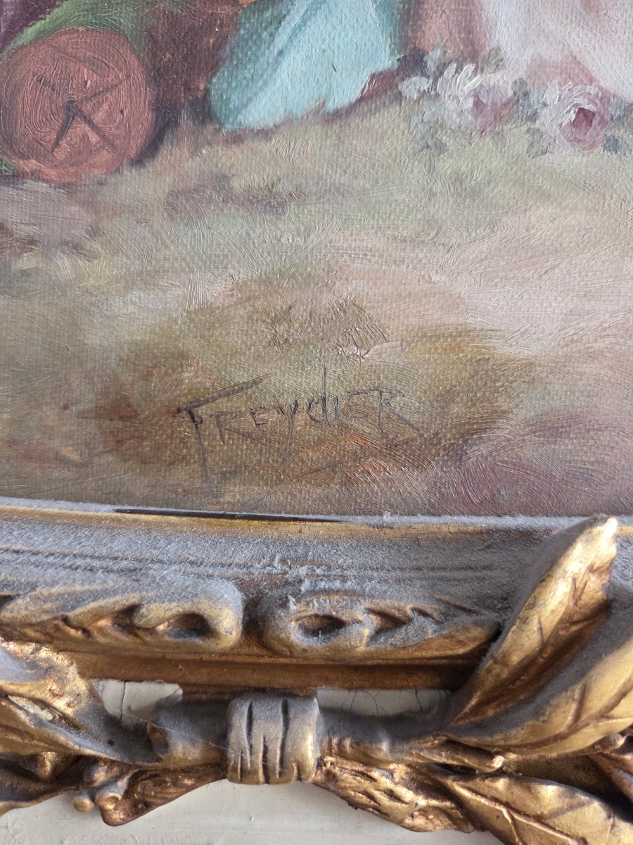  Trumeau à glace au mercure, panneau peint signé Freydier, Louis XVI d'époque XVIII ème -photo-8