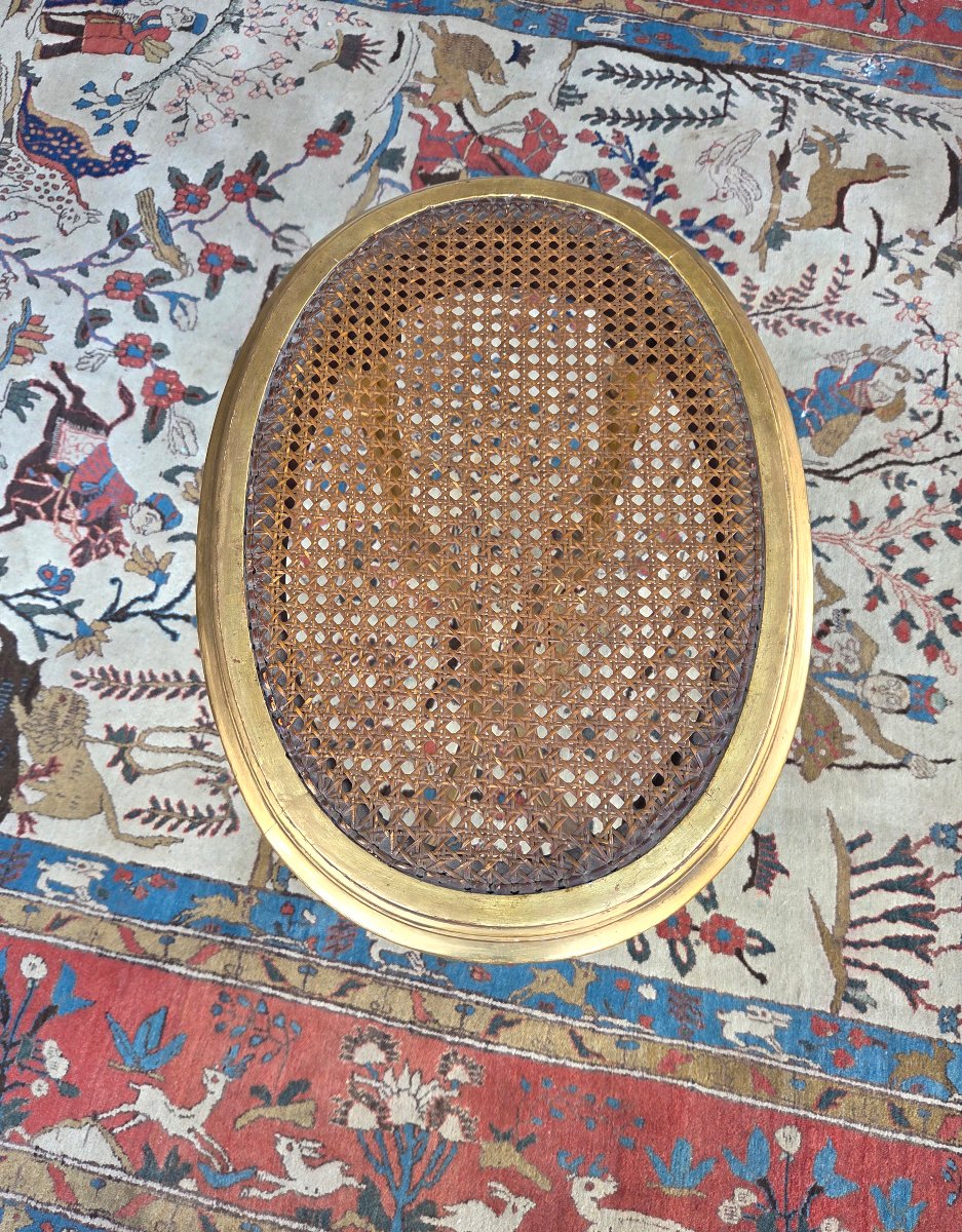 Tabouret oval en bois doré à la feuille d'or,  Louis XVI, d'époque XIXᵉ siècle-photo-2
