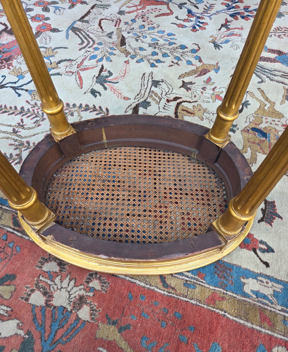 Tabouret oval en bois doré à la feuille d'or,  Louis XVI, d'époque XIXᵉ siècle-photo-2