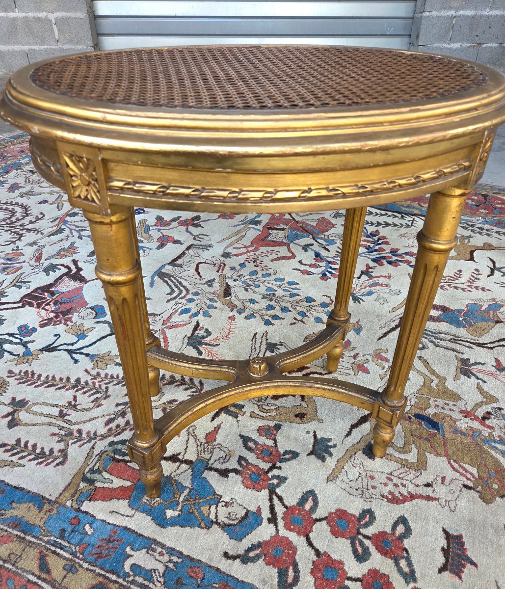 Tabouret oval en bois doré à la feuille d'or,  Louis XVI, d'époque XIXᵉ siècle-photo-4