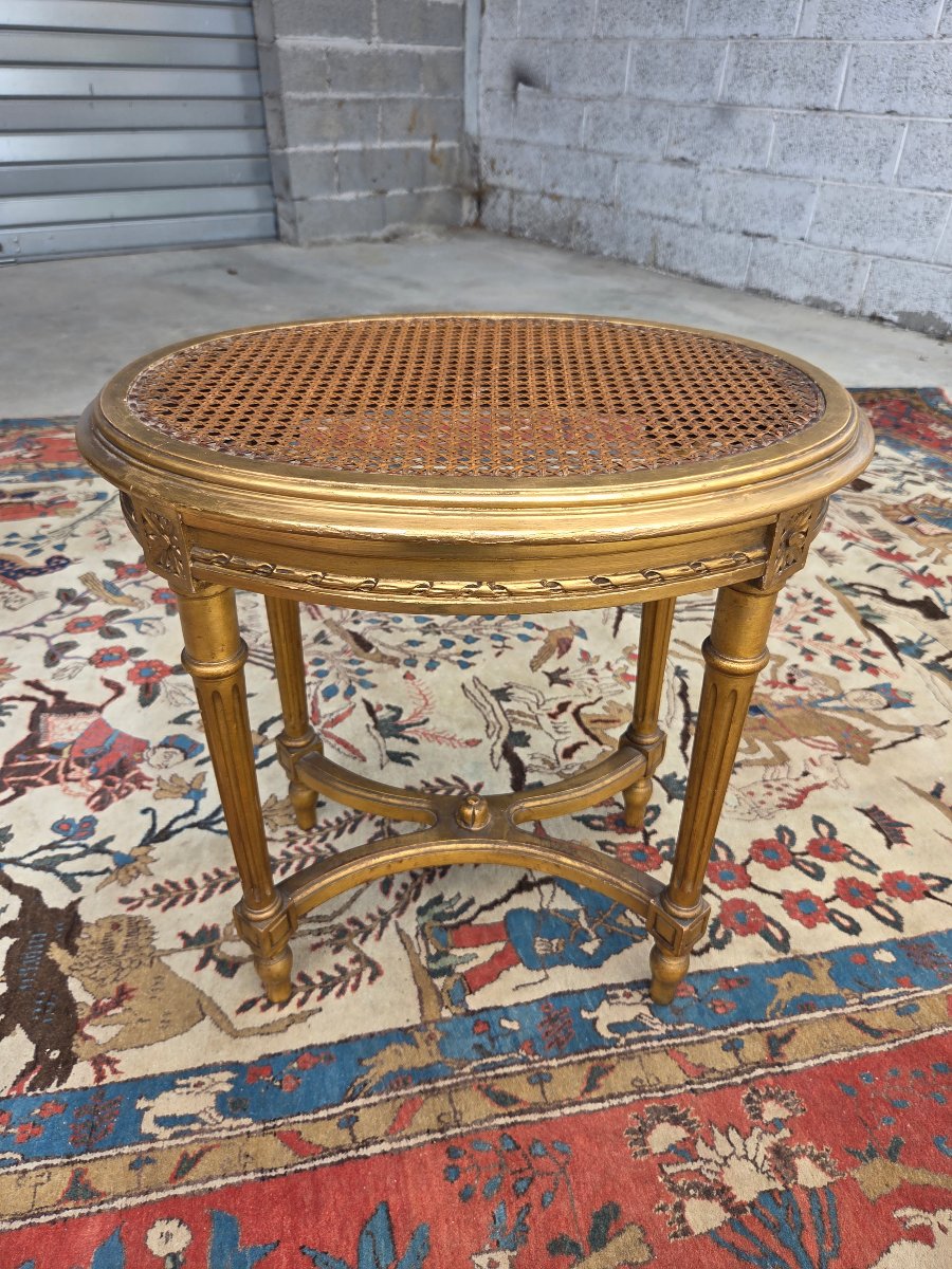 Tabouret oval en bois doré à la feuille d'or,  Louis XVI, d'époque XIXᵉ siècle-photo-7