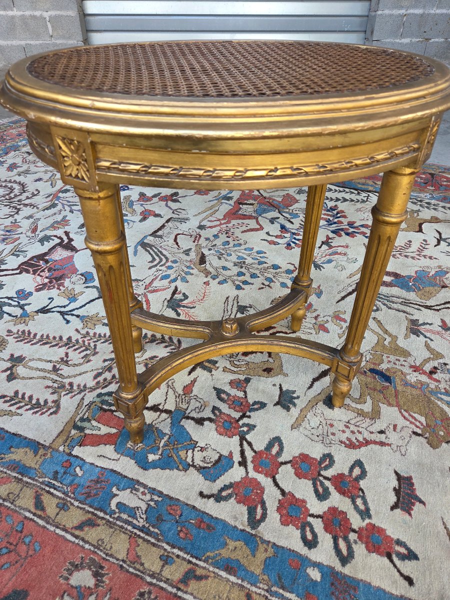 Tabouret oval en bois doré à la feuille d'or,  Louis XVI, d'époque XIXᵉ siècle-photo-8