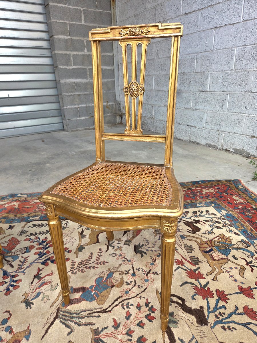Paire de chaises en bois doré, Louis XVI, d'époque XIXème -photo-2